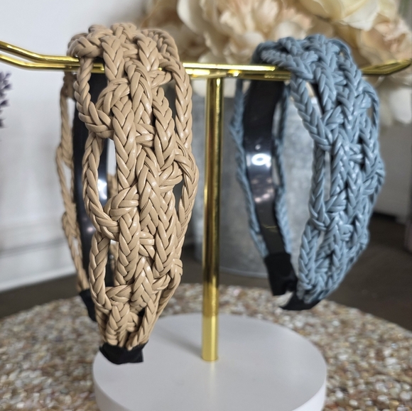 Braided Tan and Blue Hairbands - Picture 1 of 5